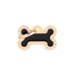MyFamily Glam Black/Gold Bone Strass Metal Dog Pet Tags Small