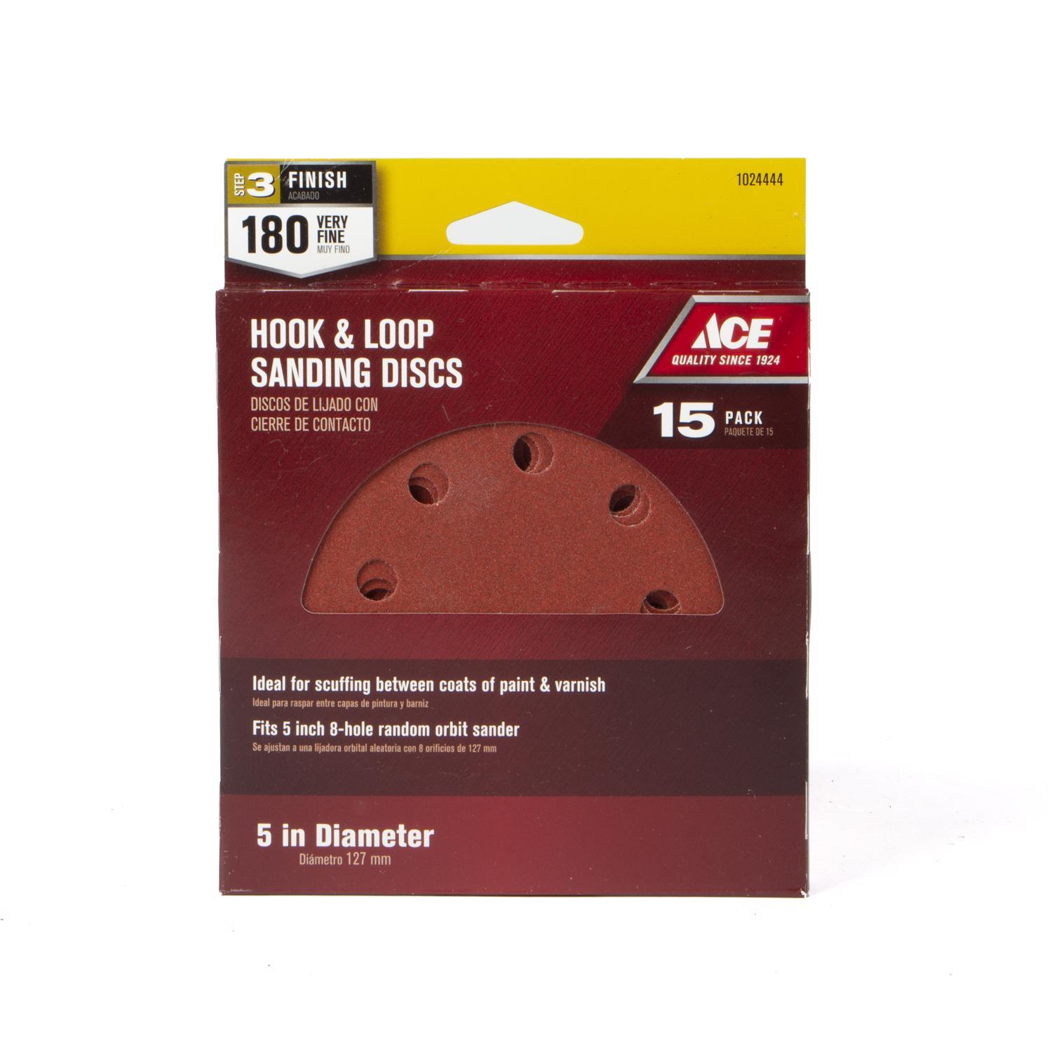 Ace 5 in. Aluminum Oxide Hook and Loop Sanding Disc 180 Grit Extra