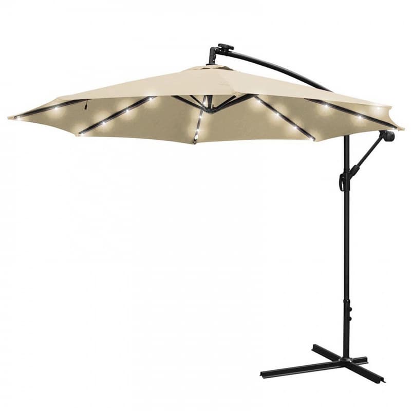 10 foot patio umbrella ace Sun-Ray 10 ft. Tiltable Taupe Solar Market Offset Umbrella