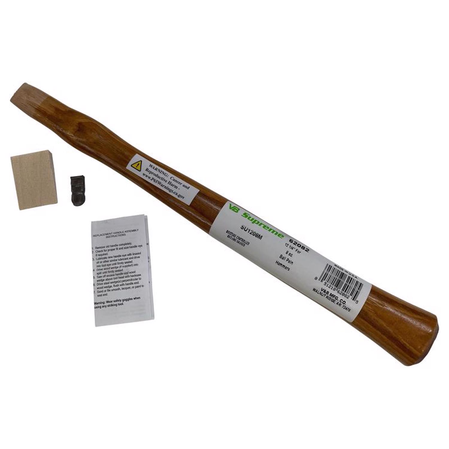 Vaughan 11-3/4 Inch Replacement Hickory Handle for 8 Oz Ball Pein Hammer - 44055