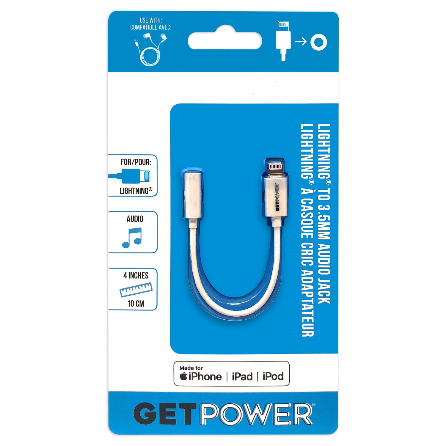 GetPower Lightning to MM Audio Jack Adapter White Mfr# GP-ADPT