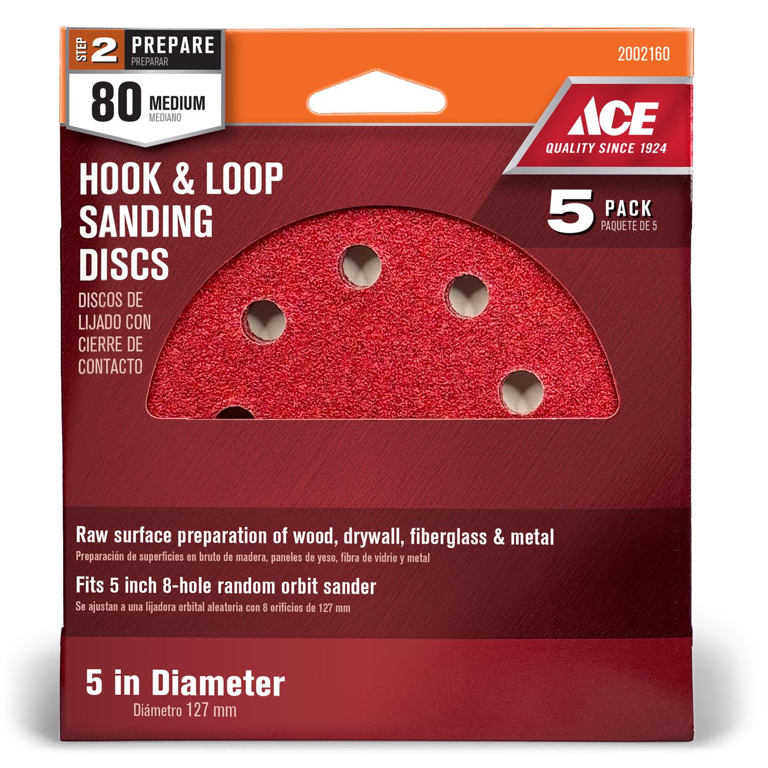 Ace 5 in. Aluminum Oxide Hook and Loop Sanding Disc 80 Grit Medium