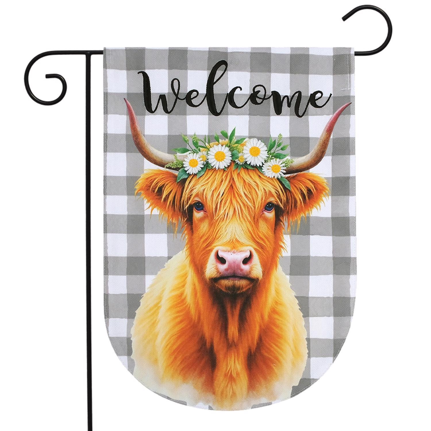 Briarwood Lane Checkered Highland Cow Garden Flag 18 in. H X 12.5