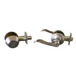 Design House Stratford Wave Satin Nickel Entry Lever and Deadbolt Set KW1 1-3/4 in.