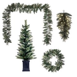 Mixed Pine Lighted Wreath, Garland, Teardrop & Tree Set