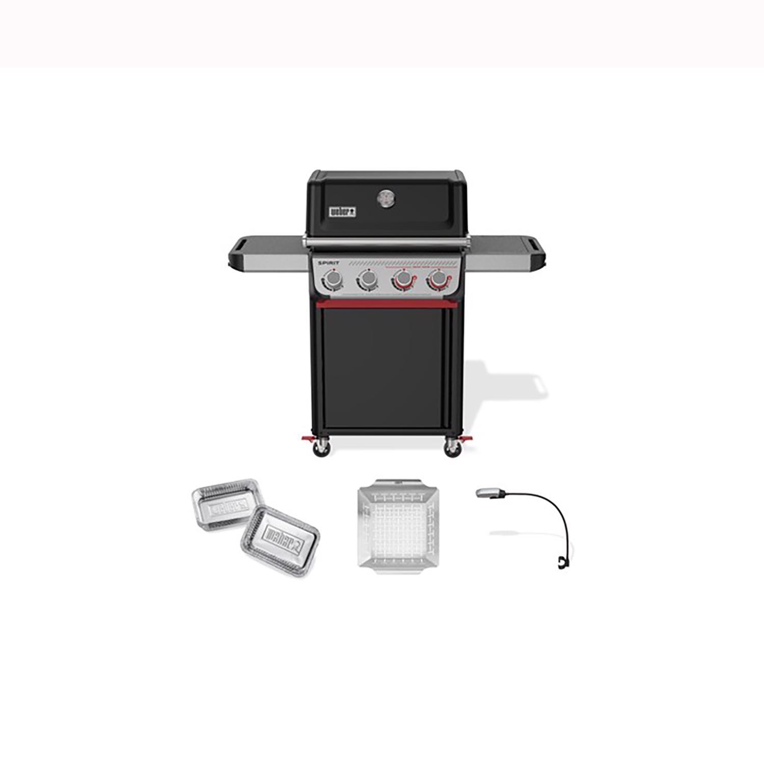 Weber Spirit E-425C LP Grill Bundle: Grill, Drip Pan, Basket, Light
