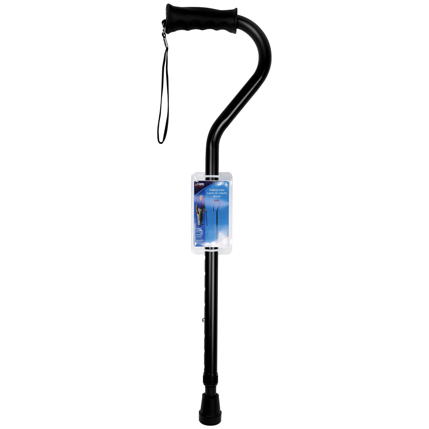Carex Health Brands Black Offset Walking Cane w/Strap Aluminum