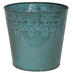 Robert Allen 8 in. D Metal Fluer De Lis Planter Surf Blue
