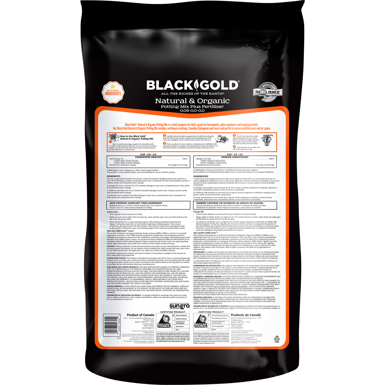 Black Gold Organic All Purpose Potting Mix 16 qt Mfr# 1402040.Q16P