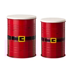 Glitzhome Multicolored Santa Belt Storage Accent Stool with Wood Lid Table Decor