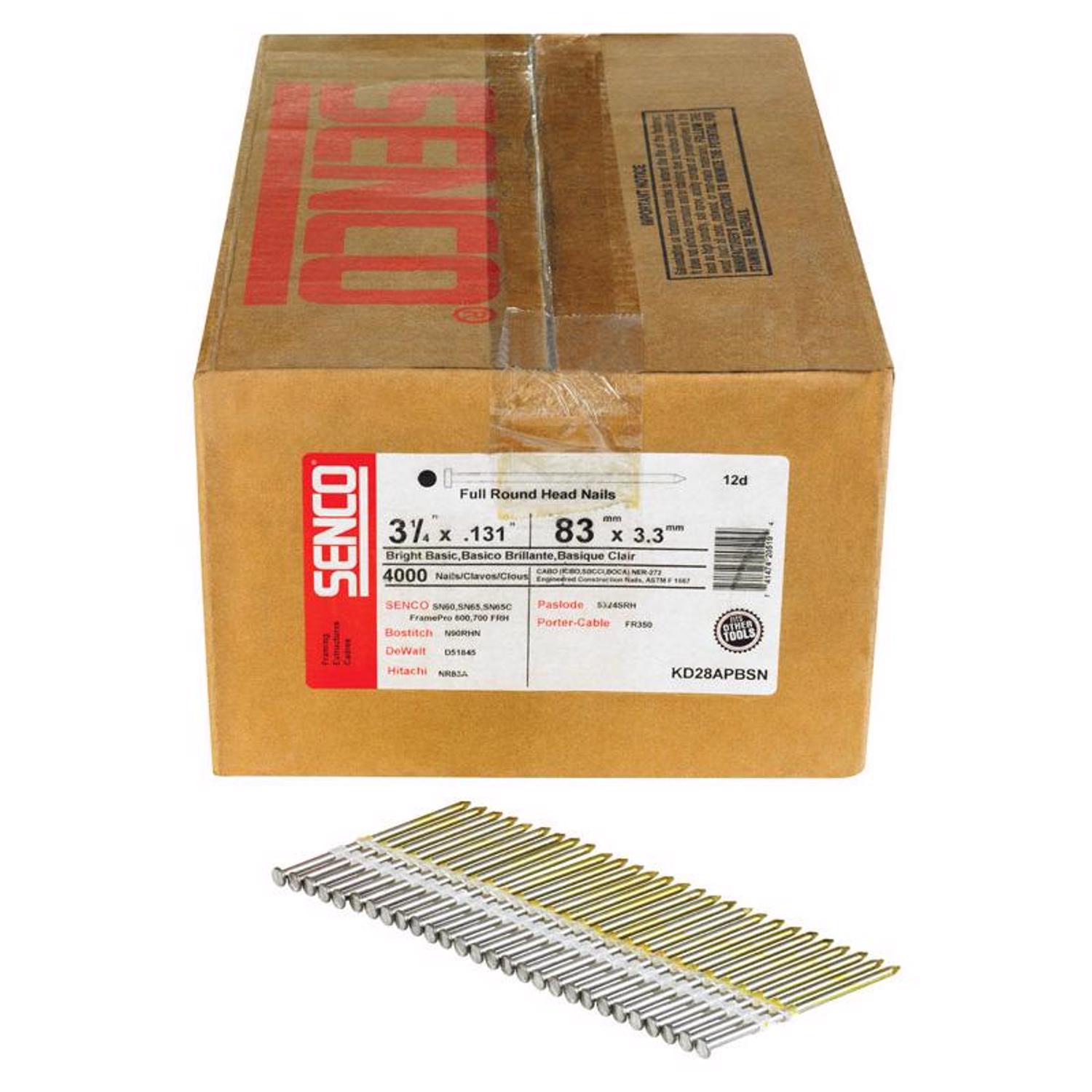 20 Degree Plastic Strip Bright Full Round Head Framing Stick Nail 3-1/4''x.131 In., 4000 Ct.