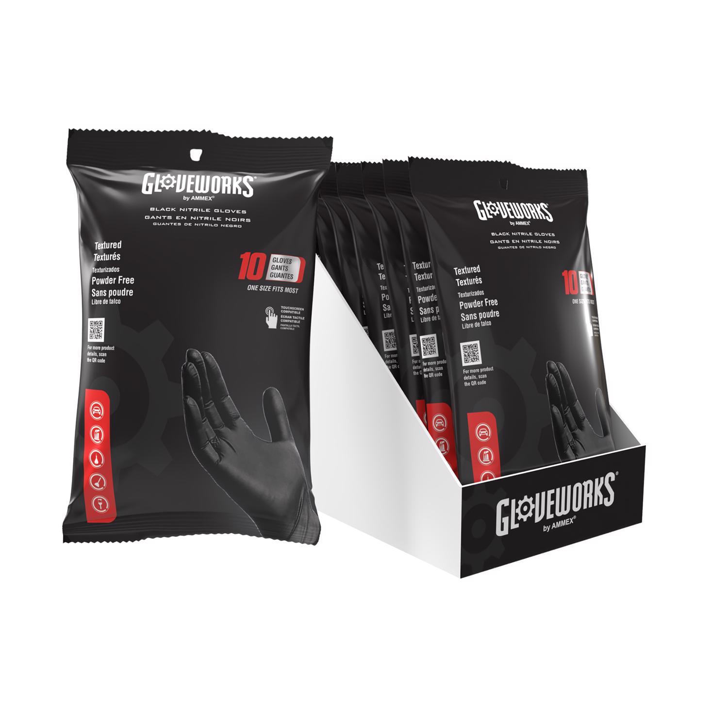 Gloveworks Nitrile Disposable Gloves One Size Fits Most Black
