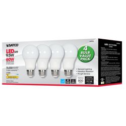 Satco Type A A19 E26 (Medium) LED Bulb Warm White 60 W 4 pk