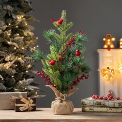 Glitzhome Multicolored Christmas Cardinal Tree Table Decor 20 in.
