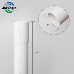 JM Eagle 2729 PVC Sewer Pipe 3 in. D X 10 ft. L Bell 0 psi