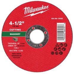 Milwaukee 4-1/2 in. D X 7/8 in. X 1/8 in. thick Masonry Cut-Off Wheel 1 pc