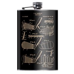 Lucky Jack 8 oz Stainless Steel Golf Club Diagram Hip Flask