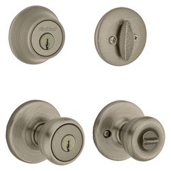Kwikset Tylo Traditional Antique Brass Deadbolt and Passage Door Knob 1-3/4 in.