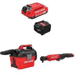 CRAFTSMAN V20 3Ah Advanced Battery Starter with 2Gal Wet/Dry Vac with Multi-Size Ratchet