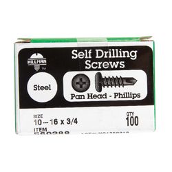 HILLMAN No. 10-16 Ga. X 3/4 in. L Phillips Pan Head Self-Drilling Screws 100 pk