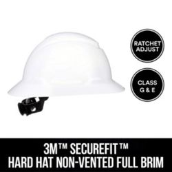 3M SecureFit 4-Point Ratchet Full Brim Hard Hat White