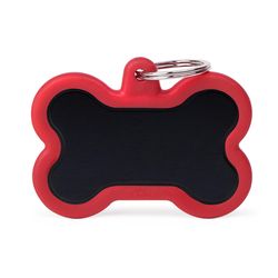 MyFamily Hushtag Black/Red Bone Aluminum Dog Pet Tags X-Large