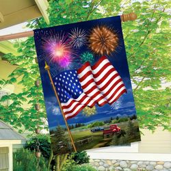 Briarwood Lane American Flag Firework House Flag 28 in. W X 40 in. L