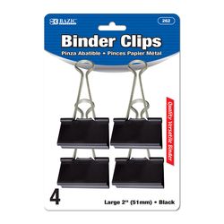 Bazic Products Large Black/Silver Binder Clips 4 pk