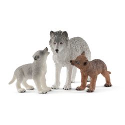 Schleich Wild Life Mother Wolf with Pups Toy Multicolored 3 pc
