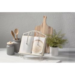 Tripar 13.25 in. H X 12.65 in. L Distressed White Metal Cookbook Stand