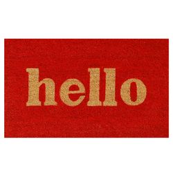 Home & More 2 ft. W X 3 ft. L Red Hello Block Coir Door Mat