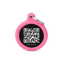 MyFamily Hushtag Plus Black Pink QR Code Circle Aluminum Cat/Dog Pet Tags