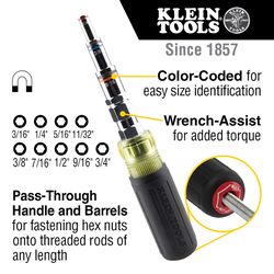 Klein Tools 3/16, 1/4, 5/16, 11/32, 3/8, 7/16, 1/2, 9/16, 3/4 in. Hollow Shaft 9-in-1 Multi-Bit Nutd