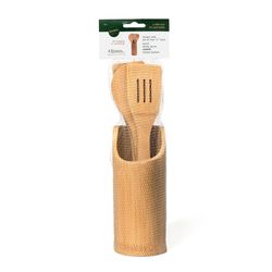 Lipper International Natural Bamboo Tool Holder with 4 Utensils