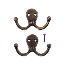 Ace 1-3/4 in. L Antique Brass Yellow Brass Small Double Garment Hook 2 pk