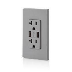Leviton Decora 20 amps 125 V Gray Outlet and USB Charger 5-20R 1 pk