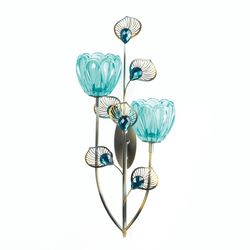 Gallery of Light 14.25 in. H X 6 in. L Peacock Flowers Glass/Iron Wall Sconce