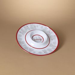 Gerson Red/White Holiday Cardinal Chip and Dip Plate