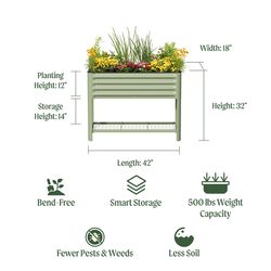 Vego Garden 32 in. H X 42 in. W X 18 in. D Metal Elevated Garden Bed Kit Olive Green
