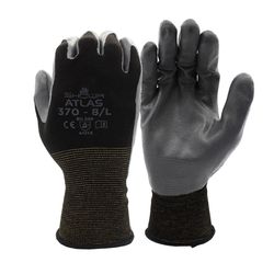 SHOWA ATLAS 370B Unisex Indoor/Outdoor Dipped Work Gloves Black/Gray XL 1 pair