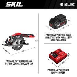 SKIL 20V 4-1/2 in. Cordless Brushless Circular Saw Kit (Battery & Charger)
