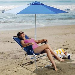 RIO Brands 7-Position Blue Beach Folding Chair