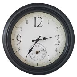Taylor Clock/Thermometer Plastic Black 14 in.