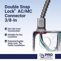 Sigma Engineered Solutions ProConnex 3/8 in. D Die-Cast Zinc Double Snap Lock Connector For AC, MC a