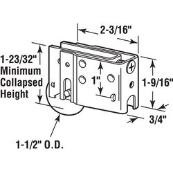 Prime-Line 1-1/2 in. D X 0.75 in. L Steel Roller Assembly 1 pk