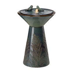 Glitzhome Ceramic Turquoise 27.5 in. H Two Birds Embossed Plant Pedestal Fountain