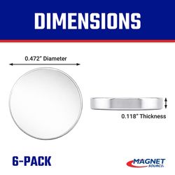 Magnet Source .118 in. L X .472 in. W Silver Super Disc Magnets 4.3 lb. pull 6 pc