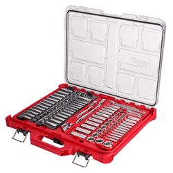 Milwaukee Packout 1/4 and 3/8 in. drive Metric and SAE Ratchet and Socket Set 90 teeth