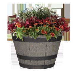 L&G Solutions 12 in. H X 19 in. W X 19 in. D X 19 in. D Polyresin Whiskey Barrel Planter Oak