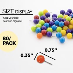 Bazic Products Round Regular Assorted Color Push Pins 80 pk